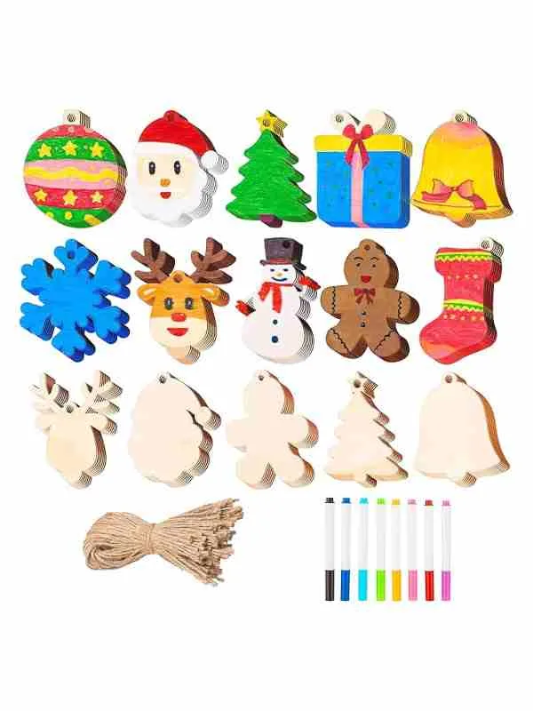 100 Pcs Christmas Wooden Ornaments Crafts