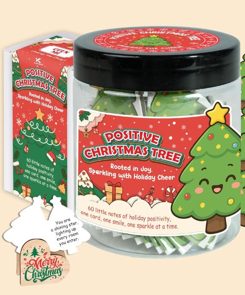 Christmas Tree Jar with 60 Emotional Support Affirmation Cards