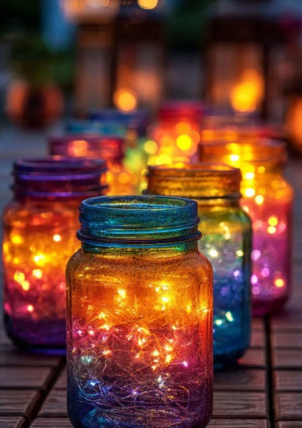 Rainbow Mason Jar Lanterns