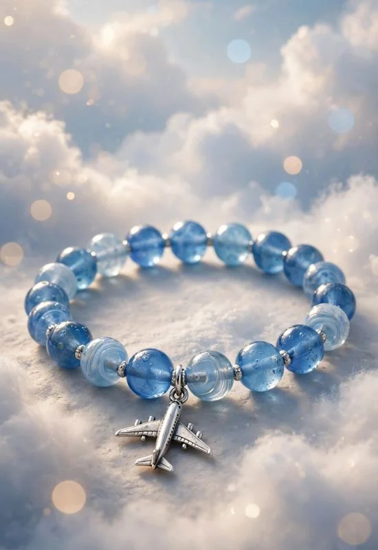 Airplane Charm with Blue Beads