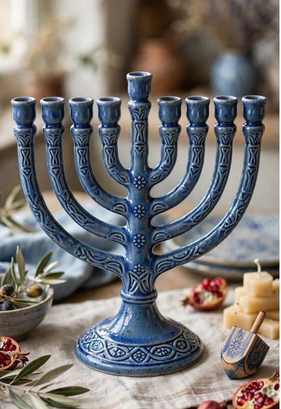 Blue Glazed Menorah