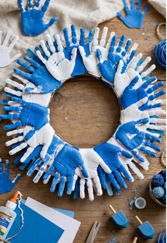 Blue Handprint Wreath