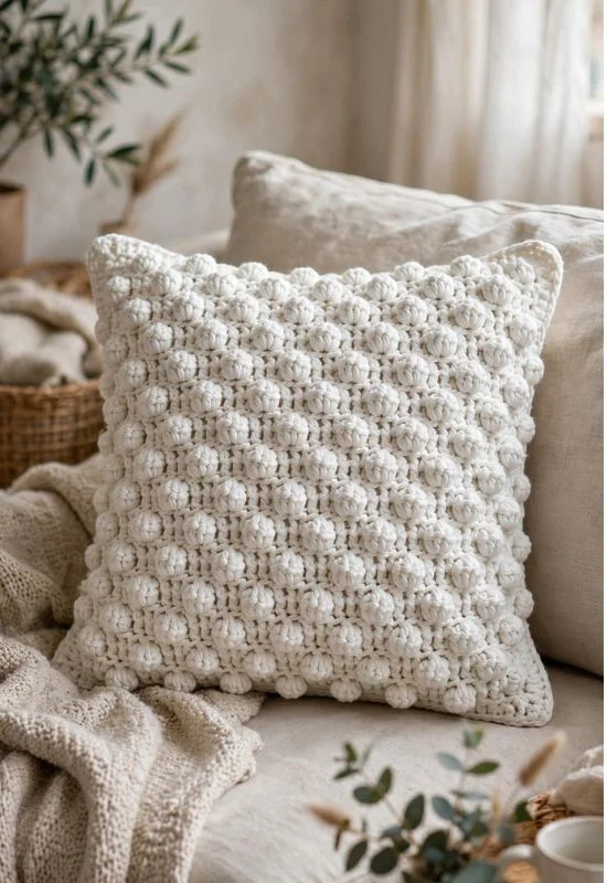 Bobble Stitch Crochet Pillow