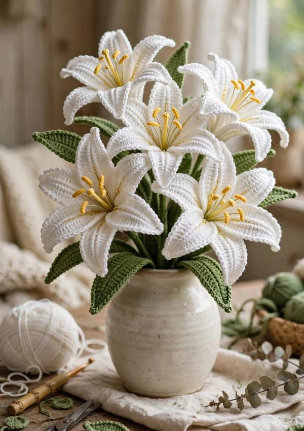 Classic White Crochet Lily Bouquet