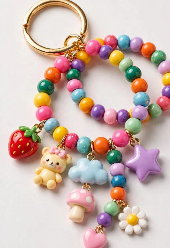 Colorful Beaded Charm Keychain