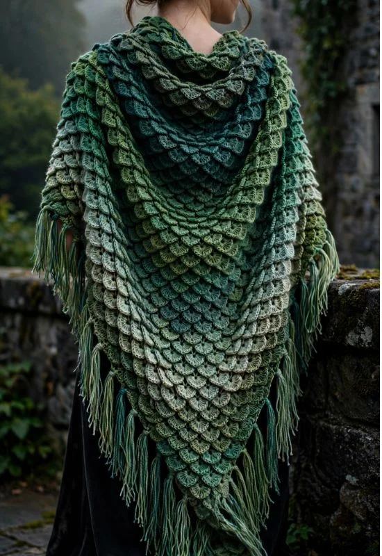 Crocodile Stitch Crochet Shawl