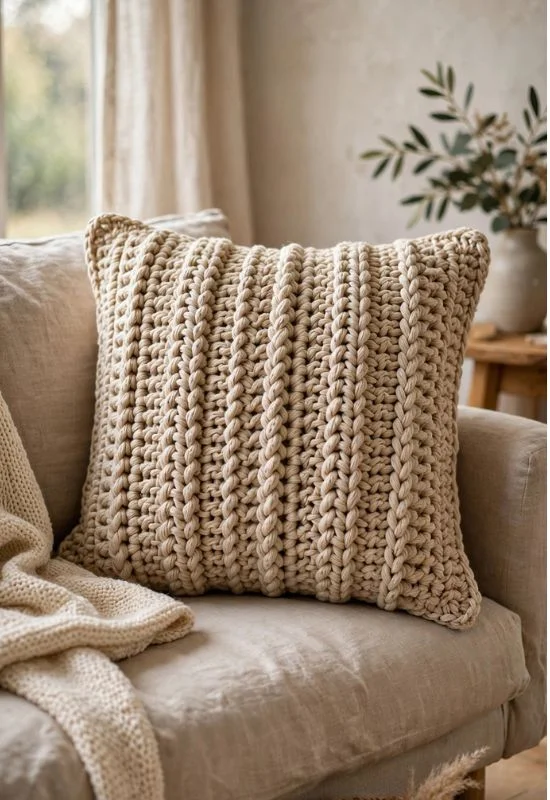 Front Post Crochet Pillow Cover