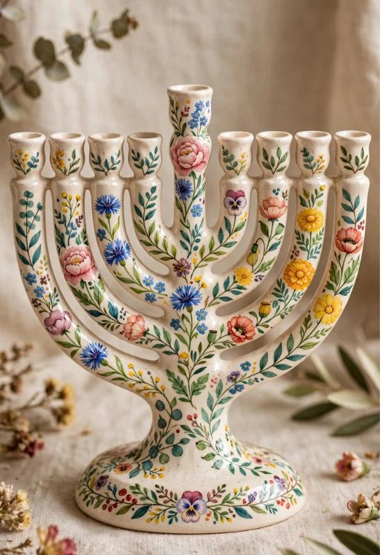 Hand-Painted Floral Menorah