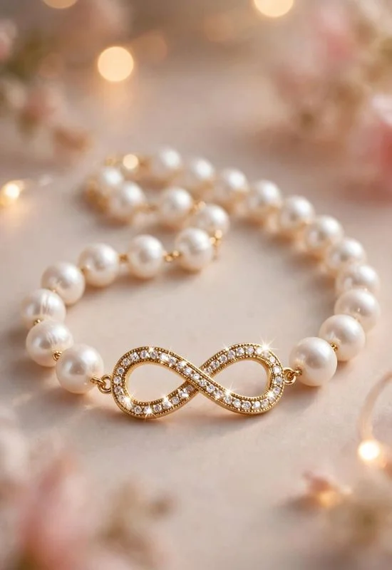 Infinity Charm with White Beads