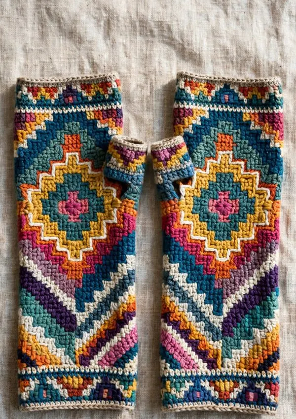Mosaic Crochet Fingerless Gloves