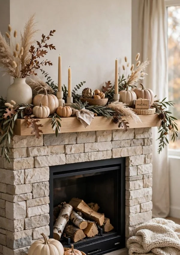 Neutral Fireplace Styling