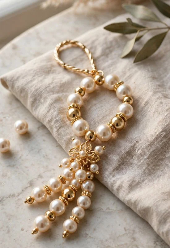 Pearl and Gold Phone Charm