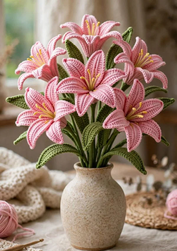 Pink Crochet Lily Bouquet