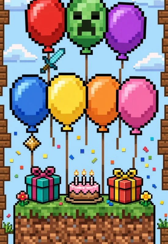 Pixel Balloon Birthday Card