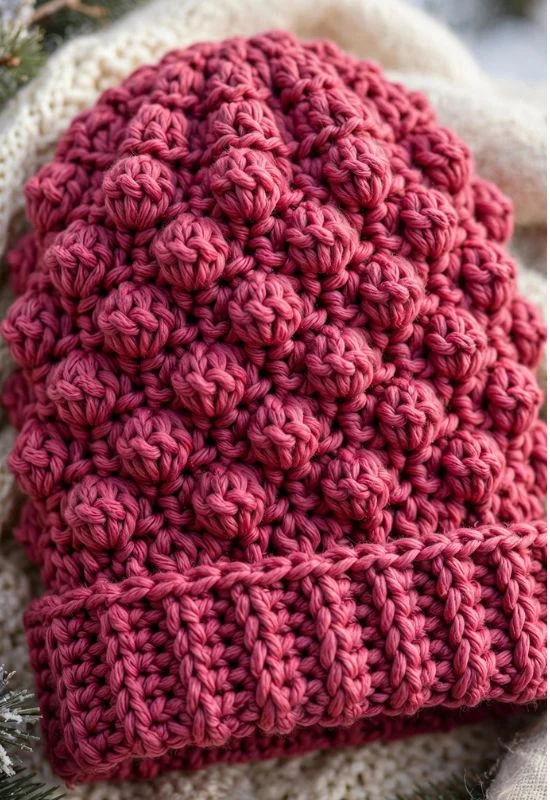 Raspberry Stitch Crochet Hat