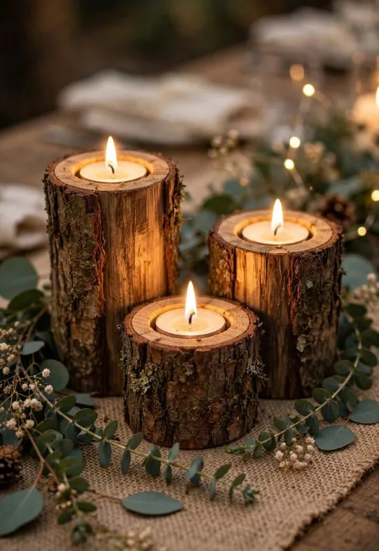Rustic Wooden Candle Holders