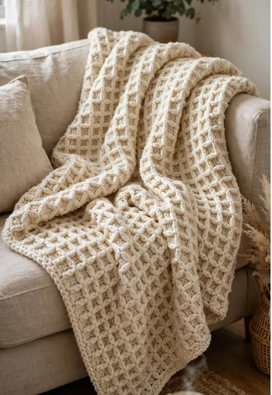 Waffle Stitch Crochet Blanket