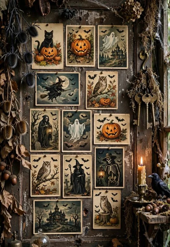Antique Halloween Postcard Display