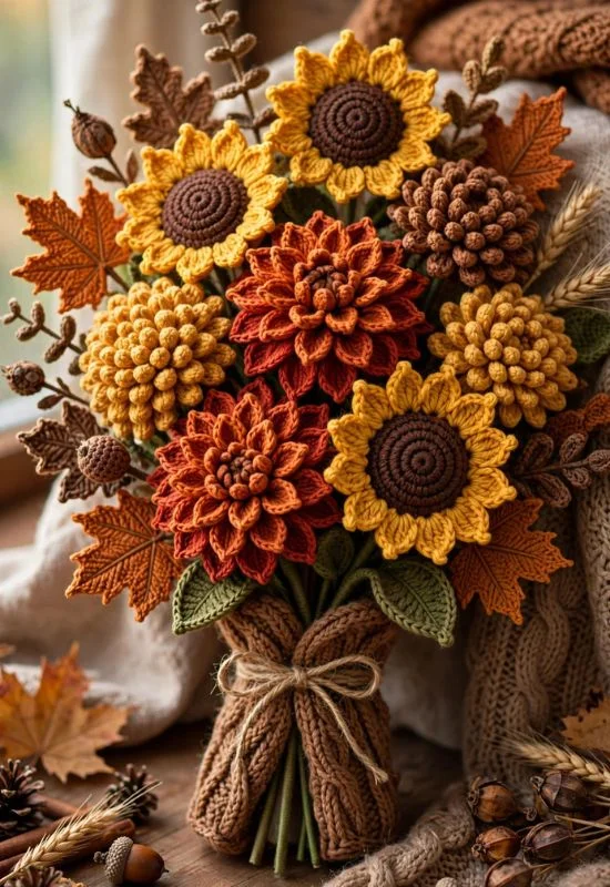 Autumn Crochet Flower Bouquet