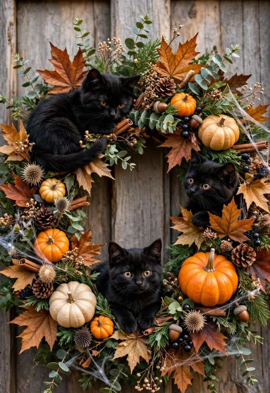Black Cat Halloween Wreath