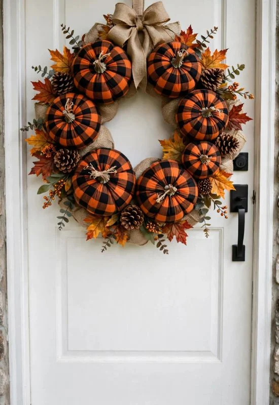 Buffalo Plaid Pumpkin Wreath