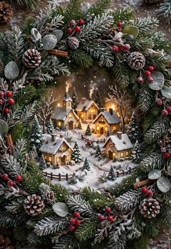 Christmas Village Wreath