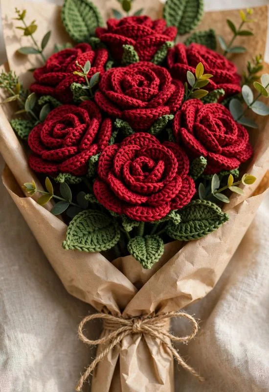 Classic Red Rose Crochet Bouquet