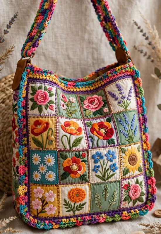 Colorful Floral Patchwork Bag