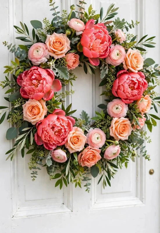 Coral and Peach Floral Wreath