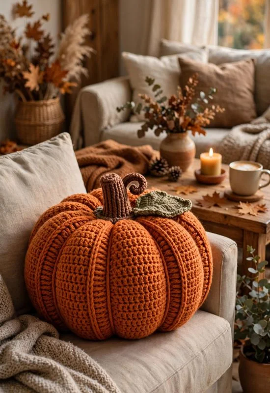 Crochet Pumpkin Pillow