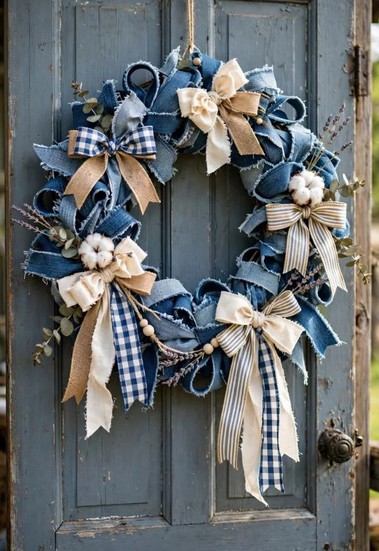 Denim and Ribbon Wreath