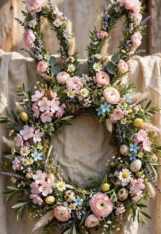 Floral Bunny Ear Wreath