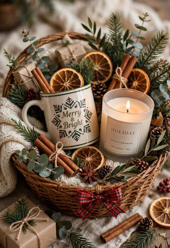 Holiday Candle and Mug Basket