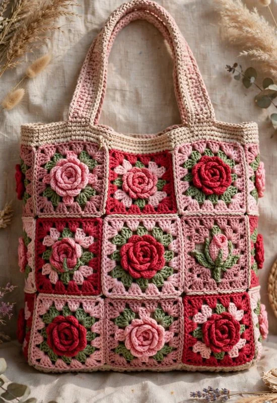 Rose Granny Square Handbag