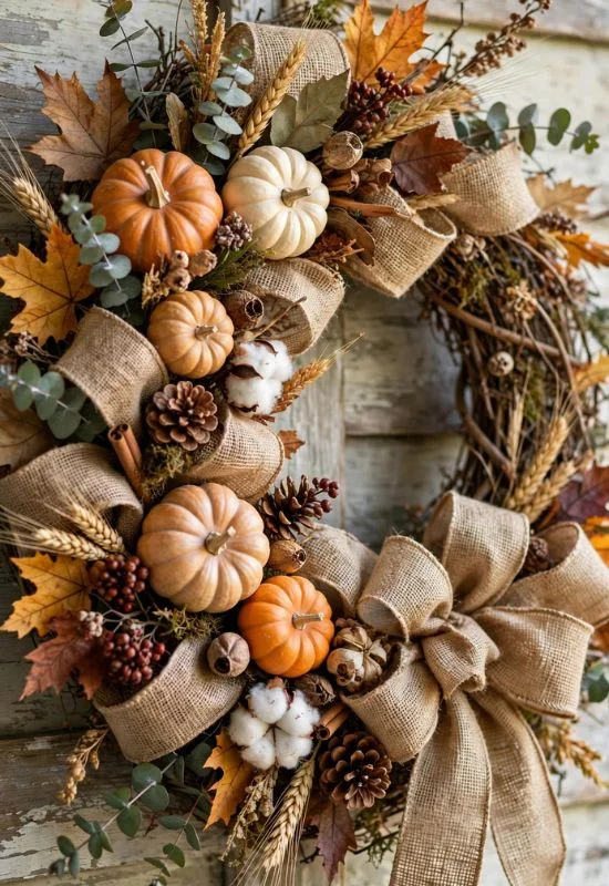 Rustic Pumpkin and Burlap Wreath
