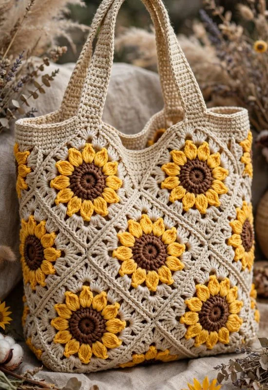 Sunflower Granny Square Tote