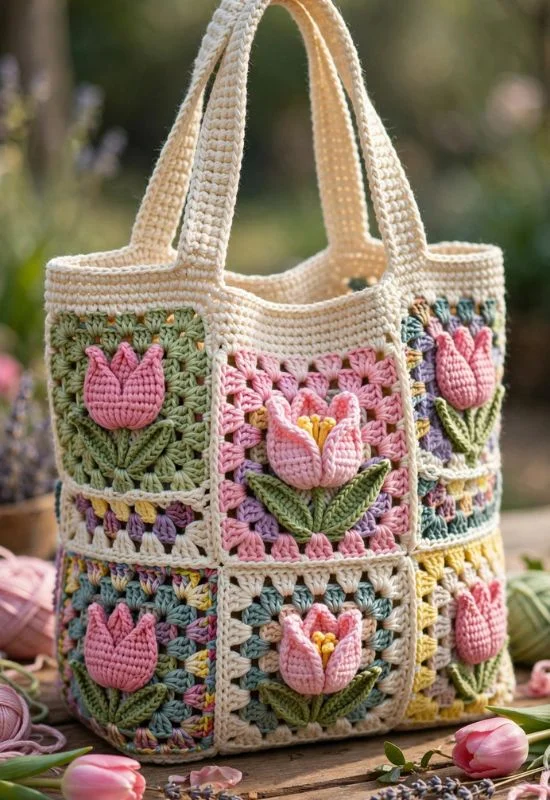 Tulip Crochet Tote Bag