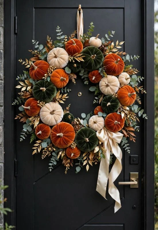 Velvet Pumpkin Wreath