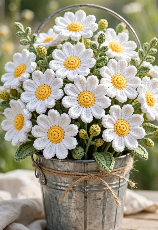 White Daisy Flower Bucket
