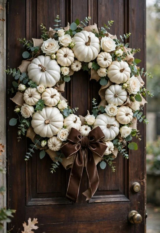 White Pumpkin Elegance Wreath