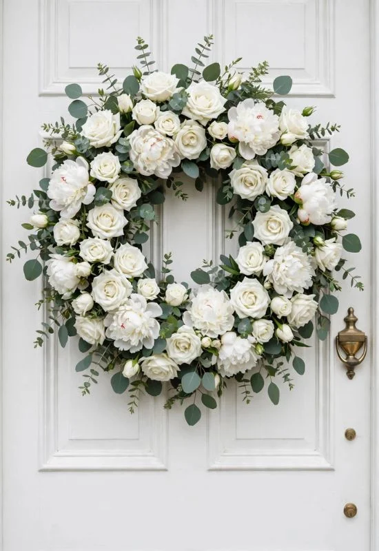 White Rose Door Wreath