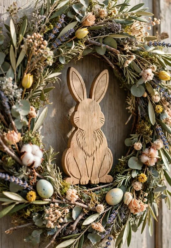 Wooden Bunny Welcome Wreath