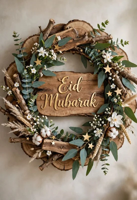 Wooden Eid Mubarak Wreath