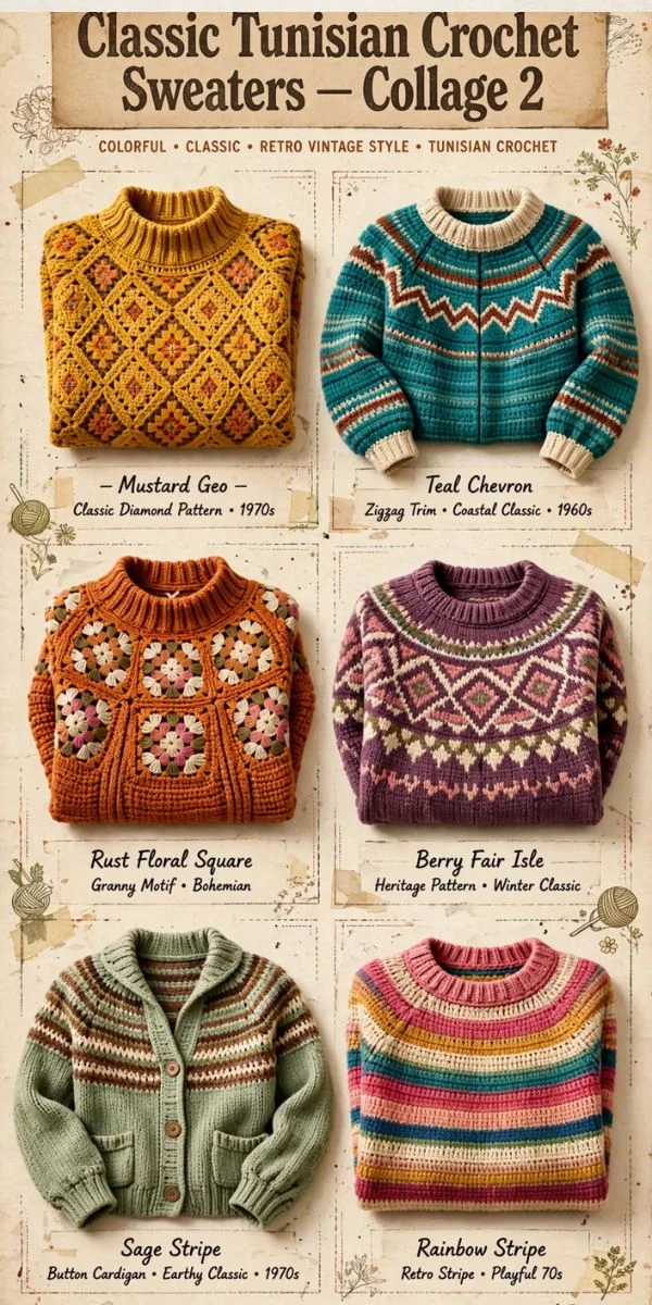 Classic Tunisian Crochet Sweaters
