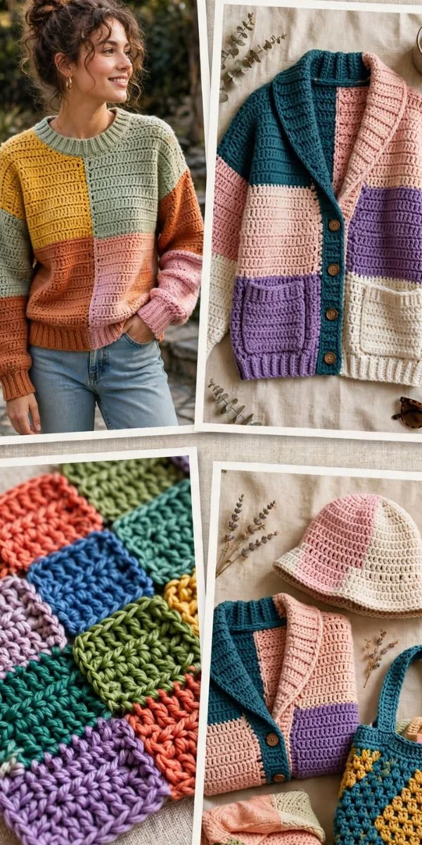 Colorful Moss Stitch Crochet Projects
