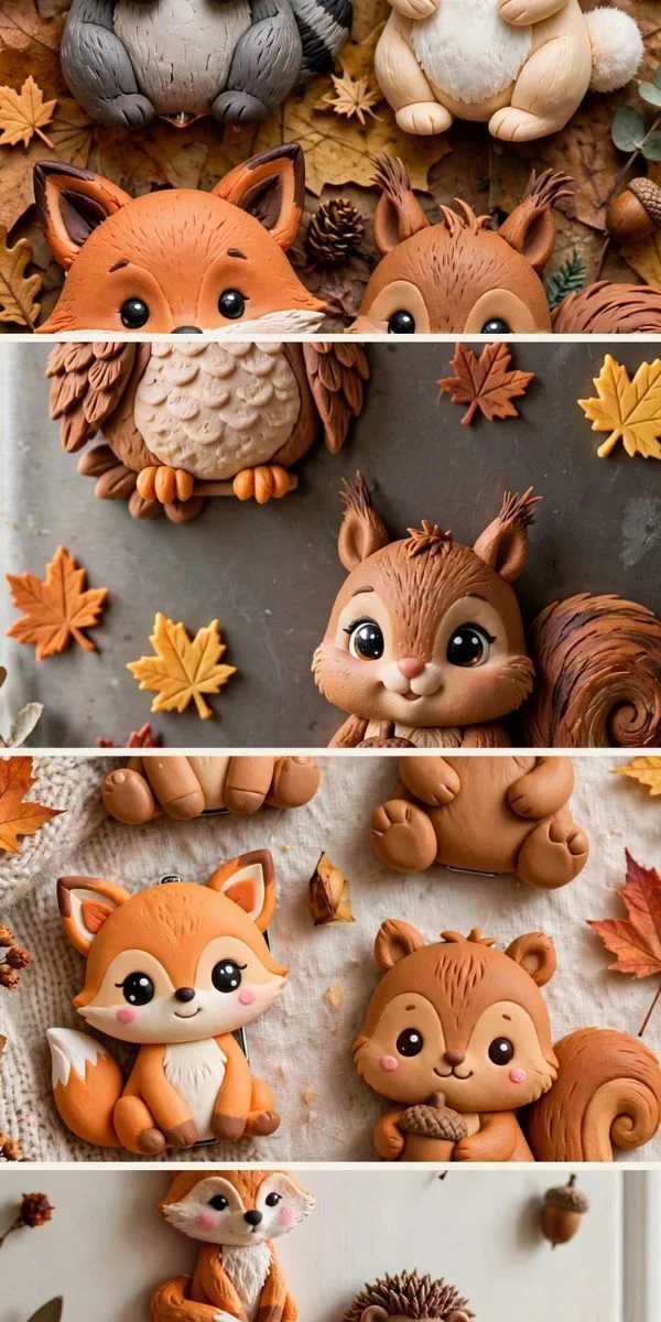 Cute Fall Animal Clay Magnets
