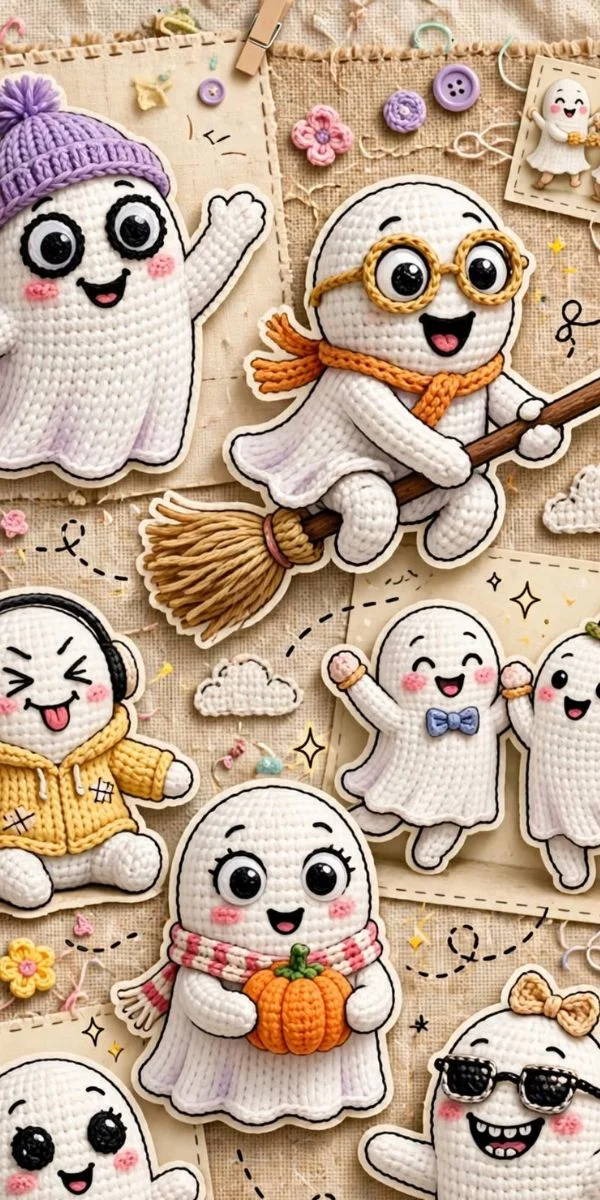 Playful Crochet Ghost Characters 