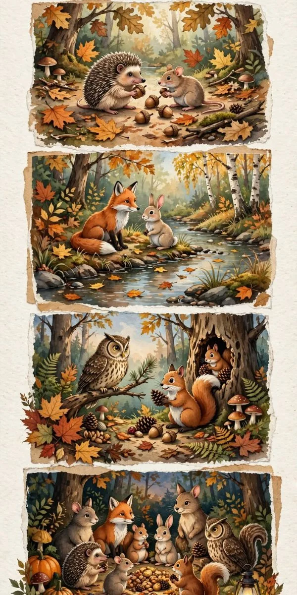Woodland Animals and Autumn Story Art
